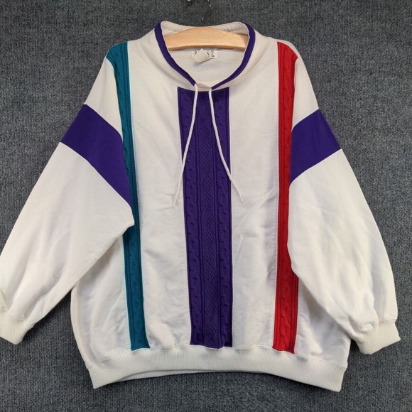 Blast Men's Pullover Sweater White Purple Colorful Striped Size 2X - Picture 6 of 13